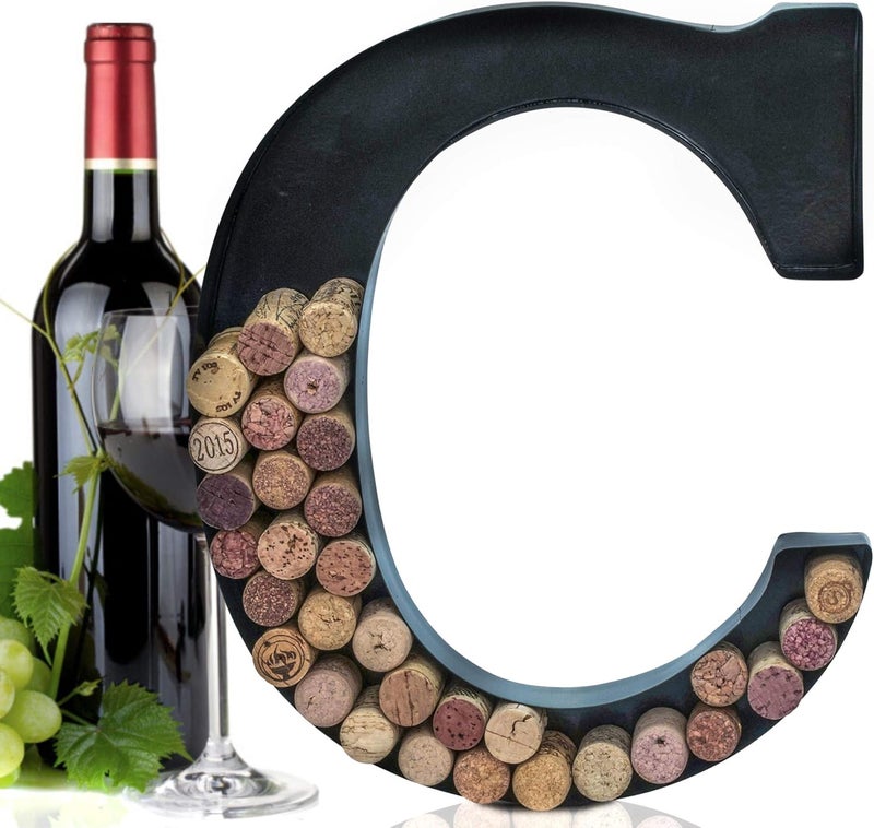 Made Easy Kit Metal Letter Wine Cork Keepsake Saver & Holder Monogram w/Free Wall Mount Kit A-Z (Letter C, Large) - Image 1